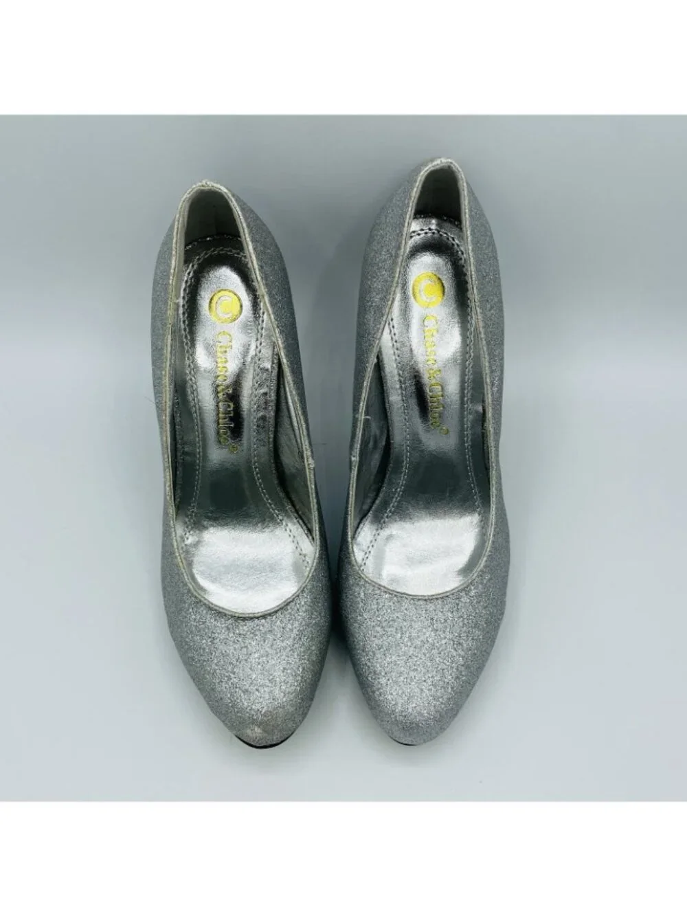 Chase & Chloe Shoes Womens Size 7 Silver Glitter Shiny Heels Stiletto Pumps Slip